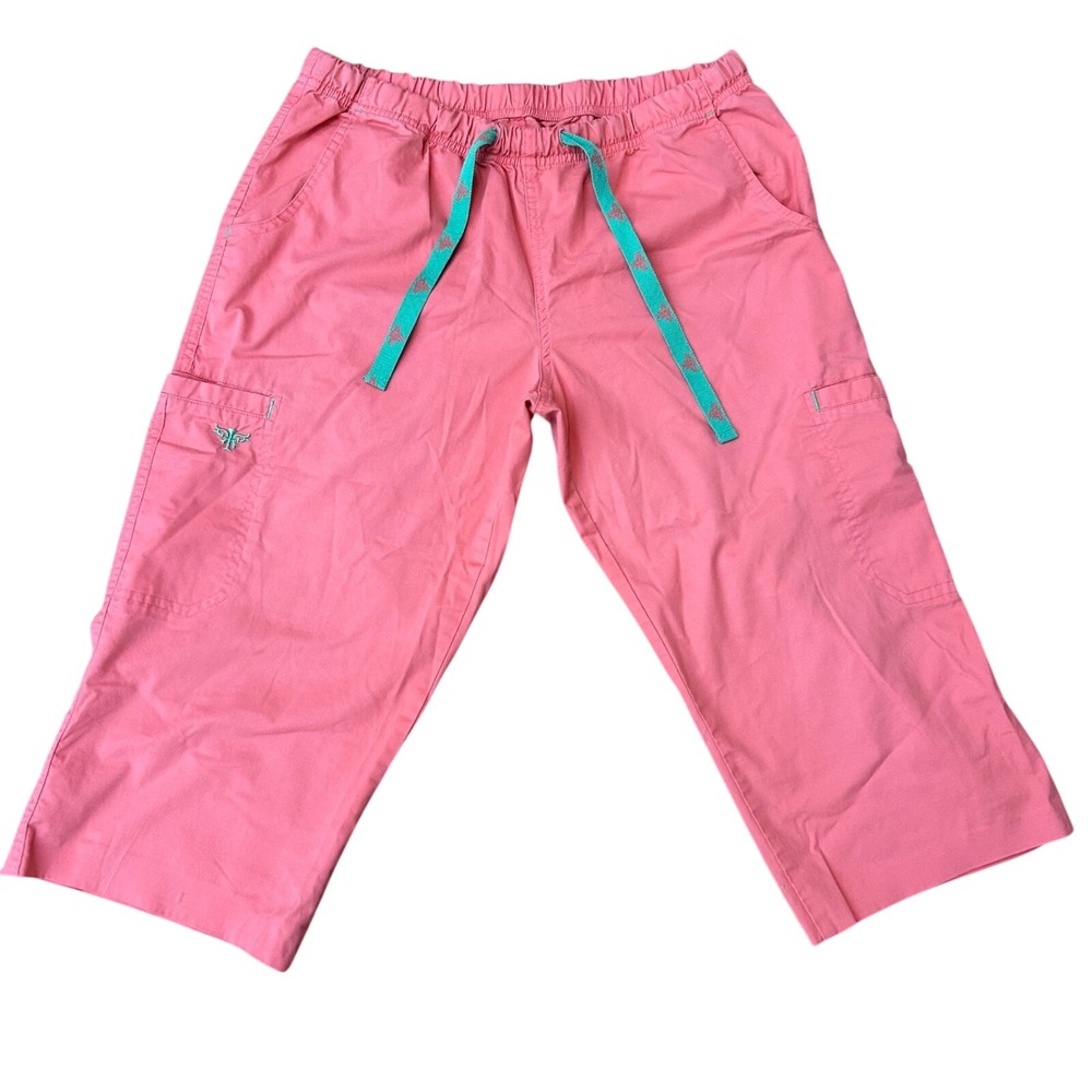 Koi Cargo Capri Pants Womens M Pink Drawstring Elastic Waist Utility Scrub